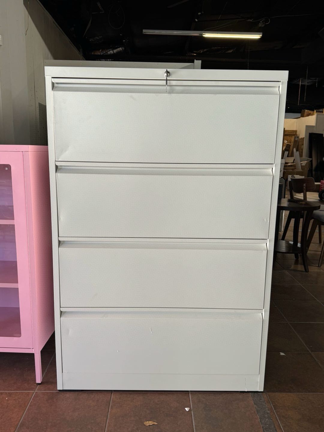 4 Drawer Metal Lateral Filing Cabinet, Stainless Steel Wide Lateral File Cabinet with Lock for Legal/Letter A4 Size, Assembly Required,Office Organize