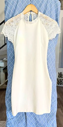 Trafaluc White Lace High Neck Cap Sleeve Shift Mini Dress Size S