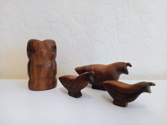 Lot of 4 Solid Wood Quail & Owl