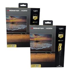 (Lot of 2) 12 ft Monster HDMI UHD Gold Cable 4K HDR Tv Console Gaming New Sealed
