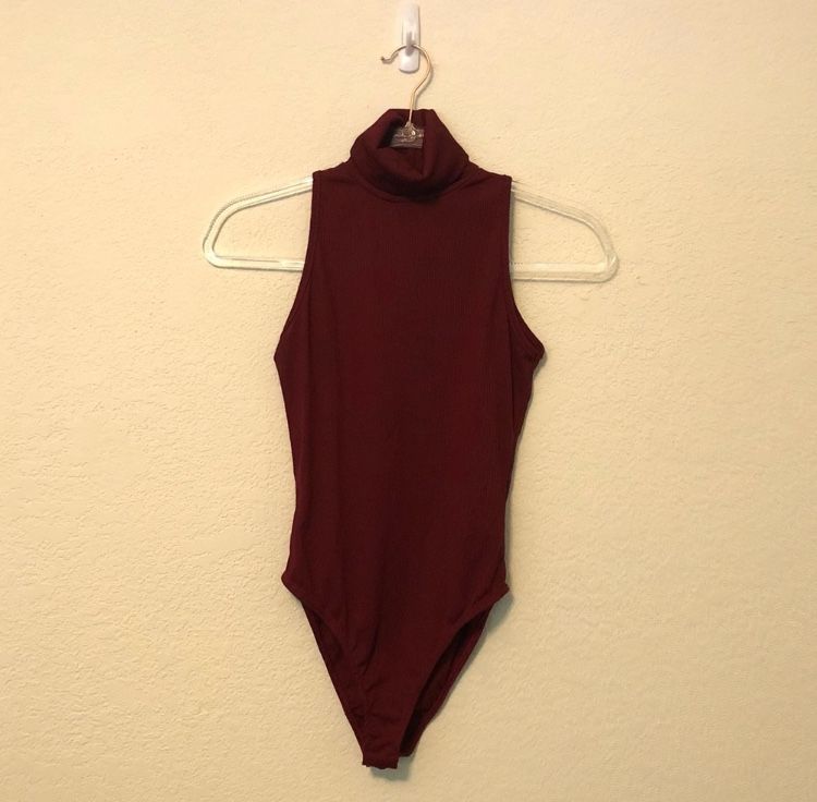 Nasty Gal Roll Neck Sleeveless Bodysuit Wine