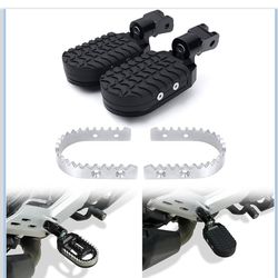 Motorcycle Foot Peg Pedals, 360 Adjustment Stainless + Rubber Wide Rest Footpegs