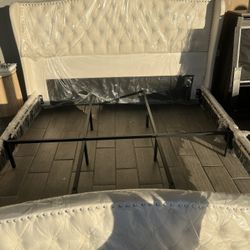 Beige King Bed Frame 