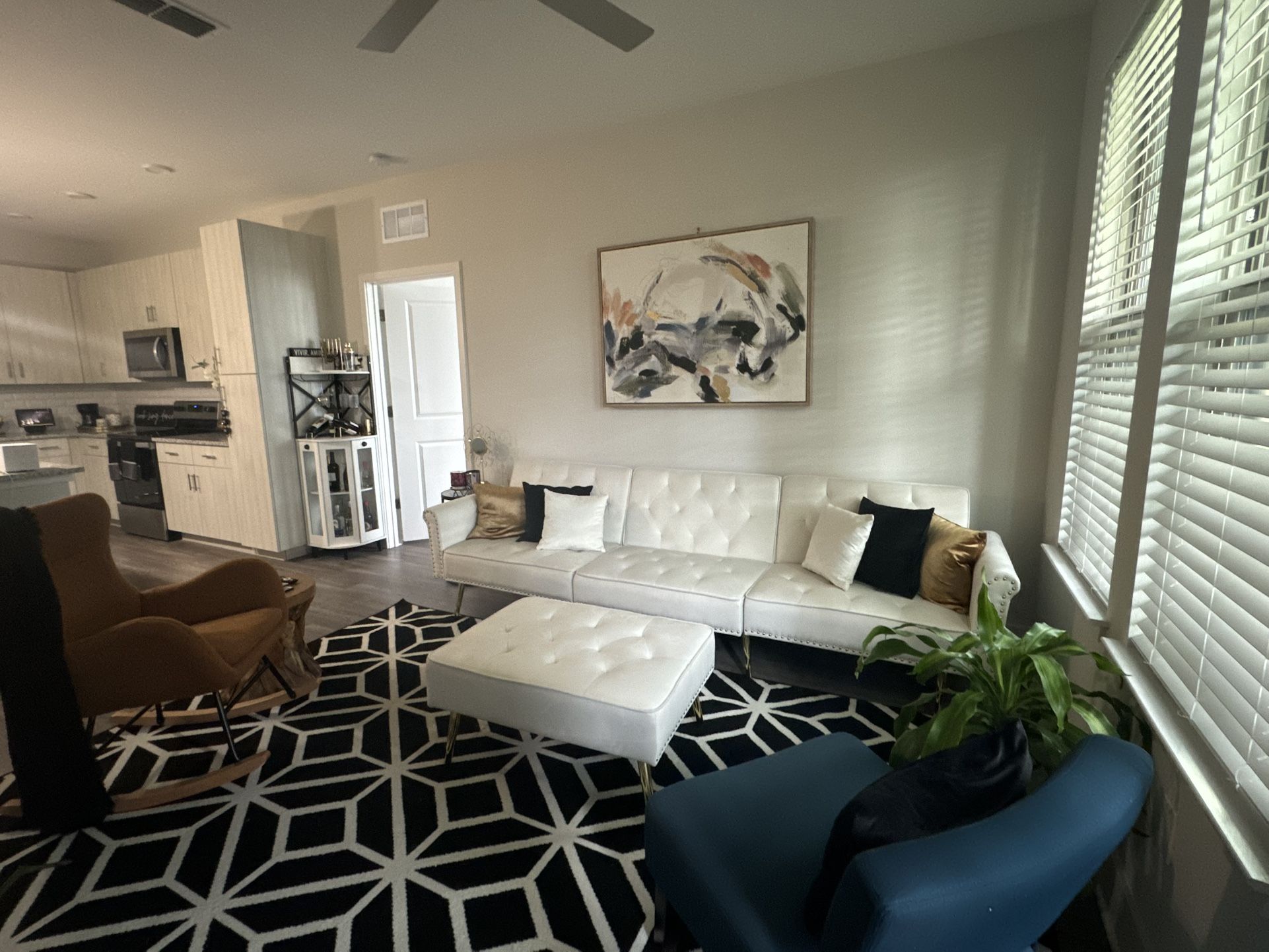 Sofa With Chaise, Rug, 2 Accent Chairs