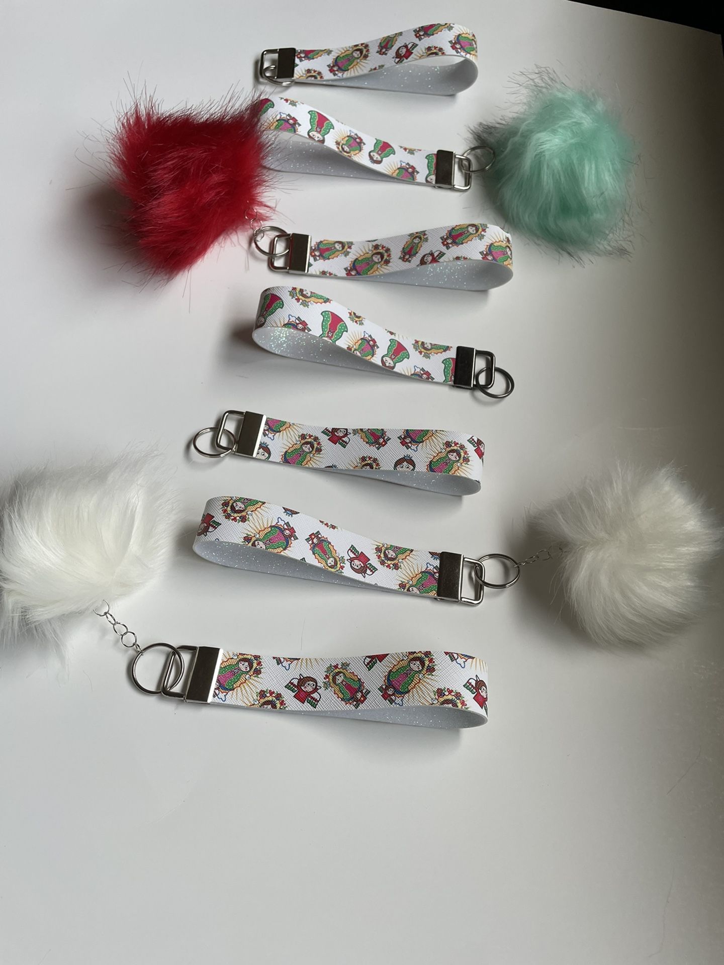 Faux Leather Wristlet Keychain with Pom Pom. 