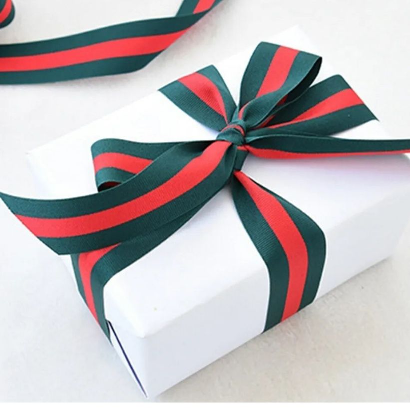 8 Yards Designer Grosgrain Ribbon Christmas Wrapping Holiday Decor Bows Red Green 