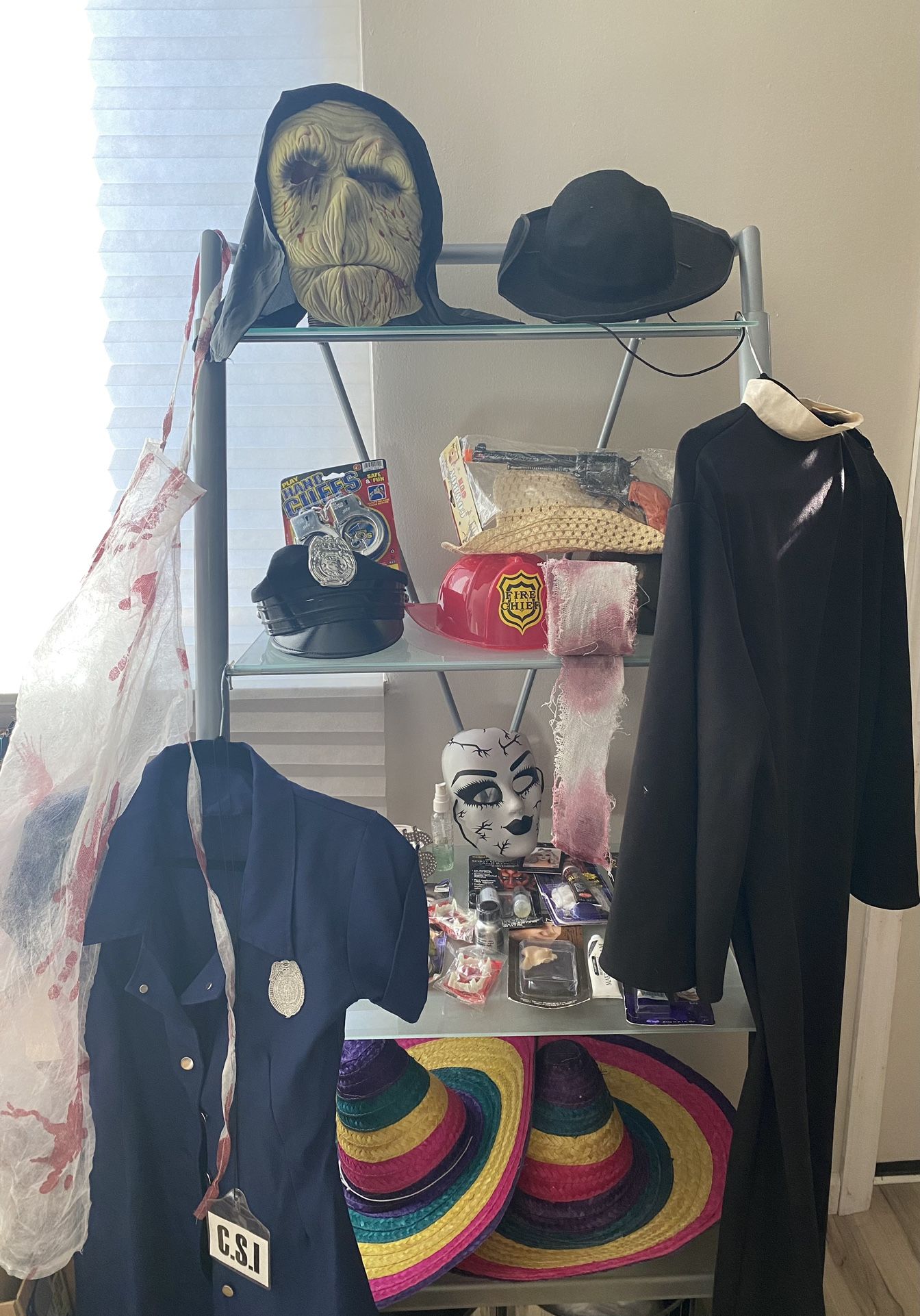 I’m Willing To Trade This Stuff For Something Else New..Huge Lot Halloween Costumes Accessories Props Masks Makeup Hats 