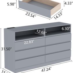 New gray 6 drawers dresser with charge station and lights 