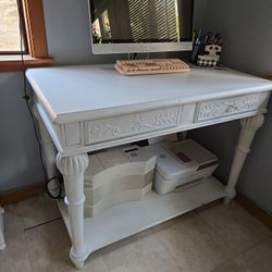 White Distress Table Desk Entry Table Vintage