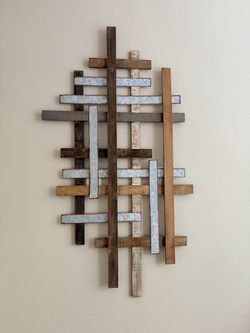 Rustic Wood and Galvanized Metal Abstract Wall Art