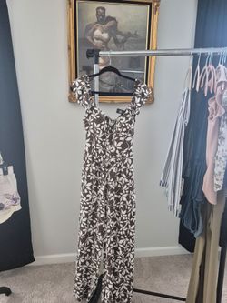 Brown Floral Maxi Dress with Button Front