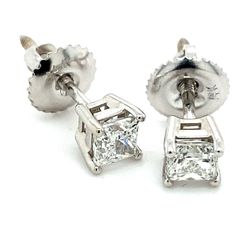 14k White Gold Diamond Stud Earrings Princess Cut .5ctw  130676 1