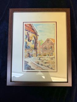 Framed Watercolor Street Scene