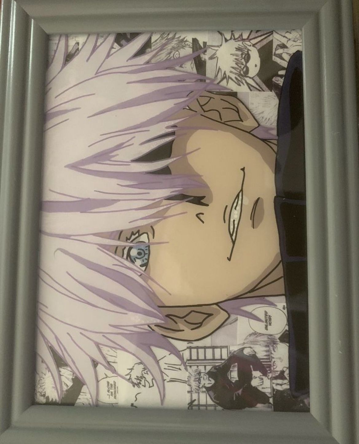 Gojo Glass Painting With Manga Background 