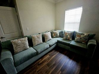 Large Teal L-Shaped Sofa
