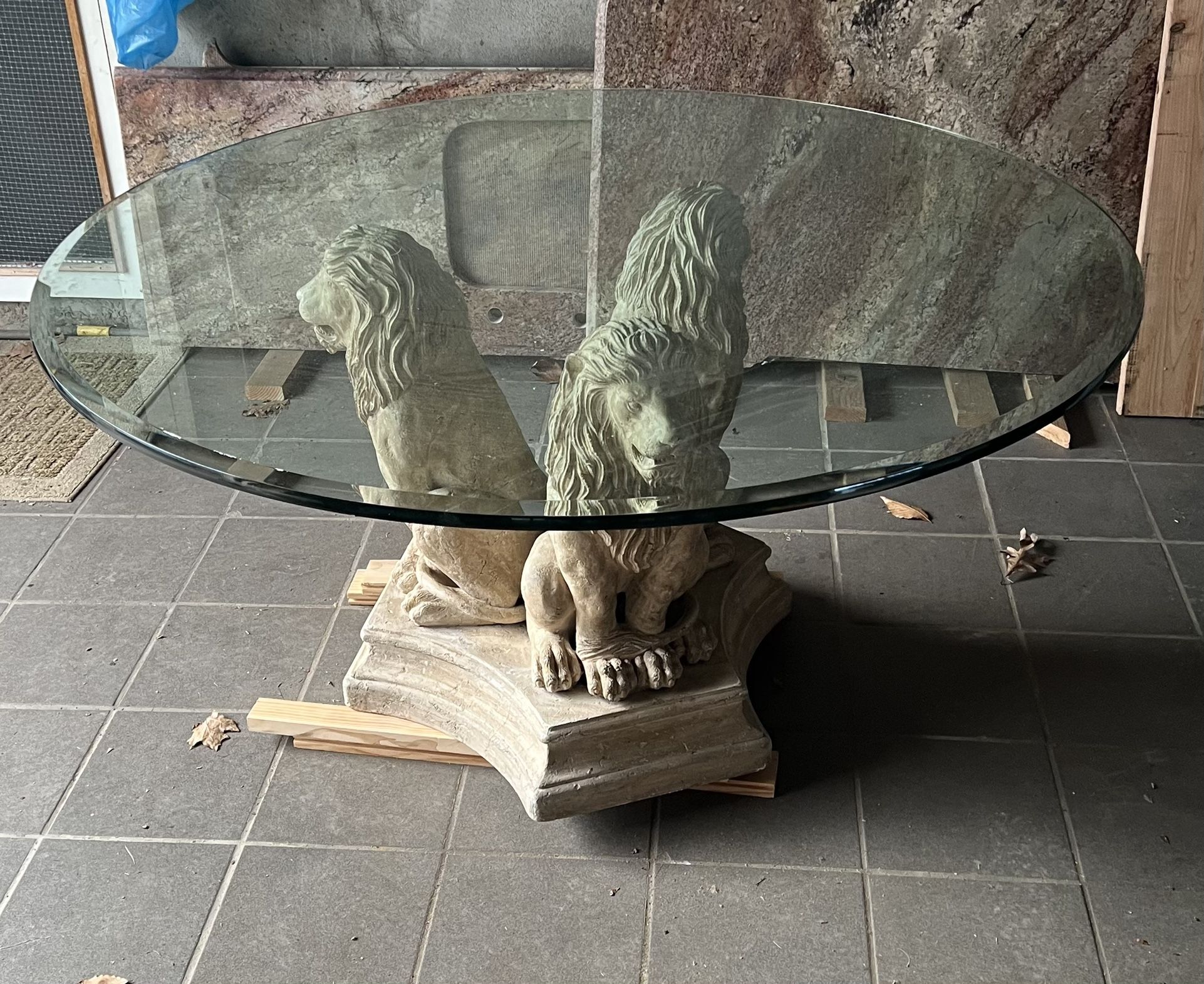 Three Lion Dining Table w/ Glass Top