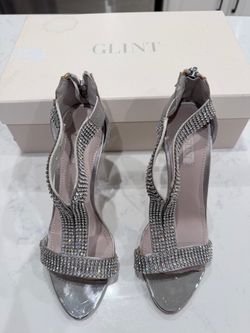 Glint Silver Crystal Embellished Heeled Sandals
