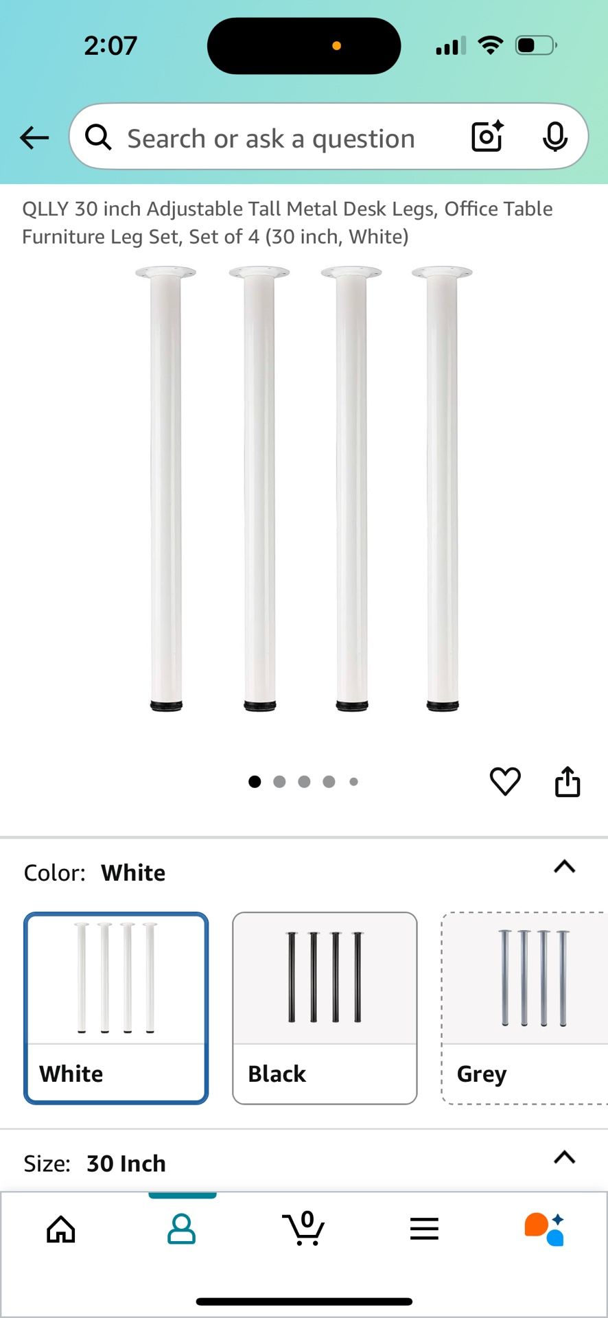 QLLY 30 inch Adjustable Tall Metal Desk Legs, Office Table Furniture Leg Set, Set of 4 (30 inch, White)