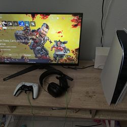 PS5 with controller monitor and headset