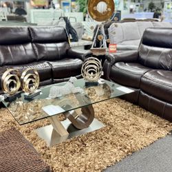 Beautiful Brown Top Grain Leather Power Reclining Sofa&Loveseat $1699😱