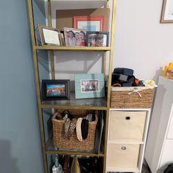 Gold-tone frame with glass shelves