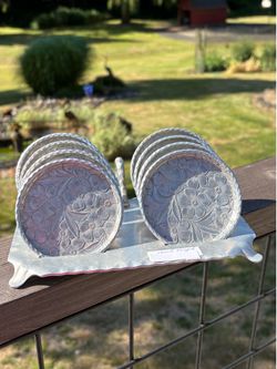 Vintage Everlast Cast Alum Coaster 8pc Set & Tray/Server 1940-50 Dogwood Flowers