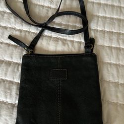 Fossil Black Pebbled Leather Boho Crossbody Bag