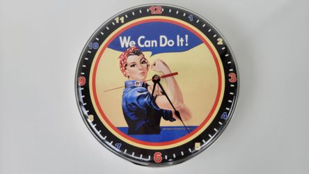 14" Rosie the Riveter Wall Clock with Aluminum Border—Vintage Retro Style