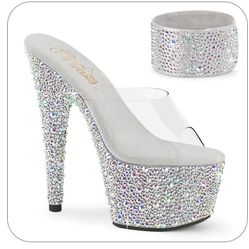 BEJEWELED-712MS Clear/Silver AB RS Platform Heels