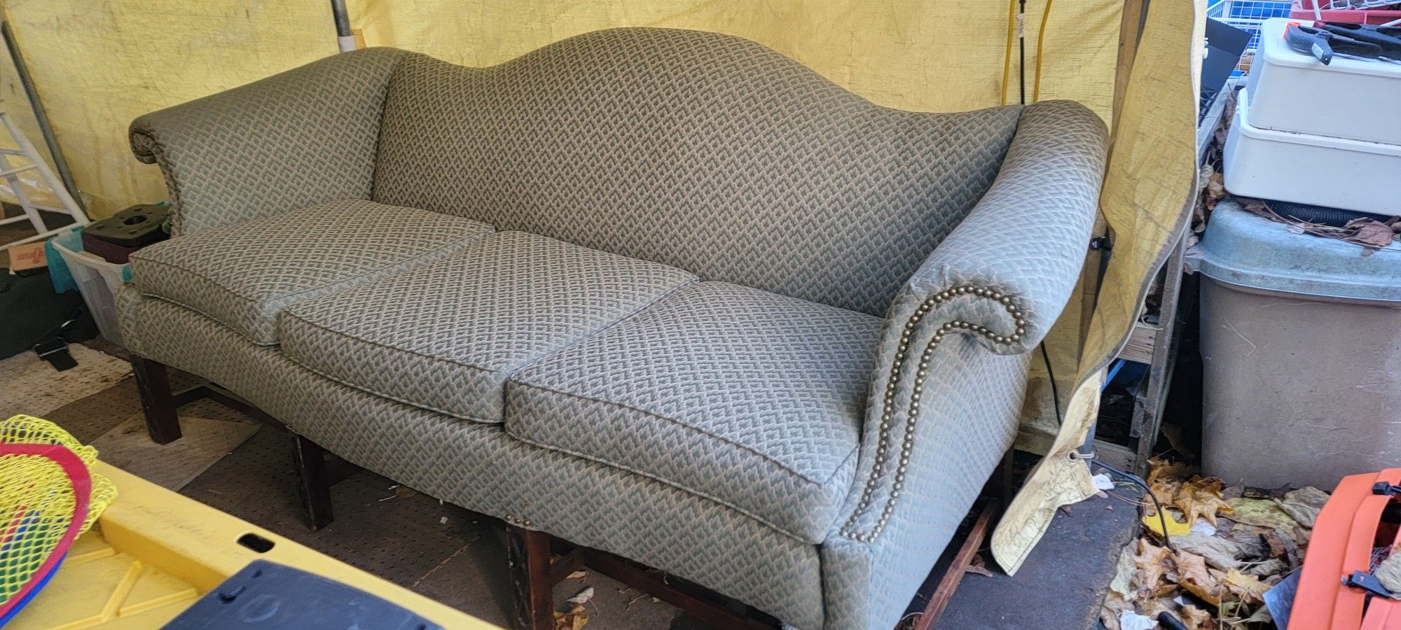 Camelback Green Sofa Couch Vintage