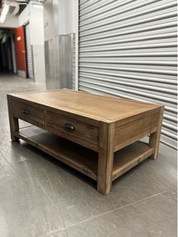 Rustic Wood Coffee Table w/ 2 Drawers + Bottom Shelf