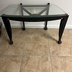 Retro Metal And Glass Rolling Table Coffee Or Side Table