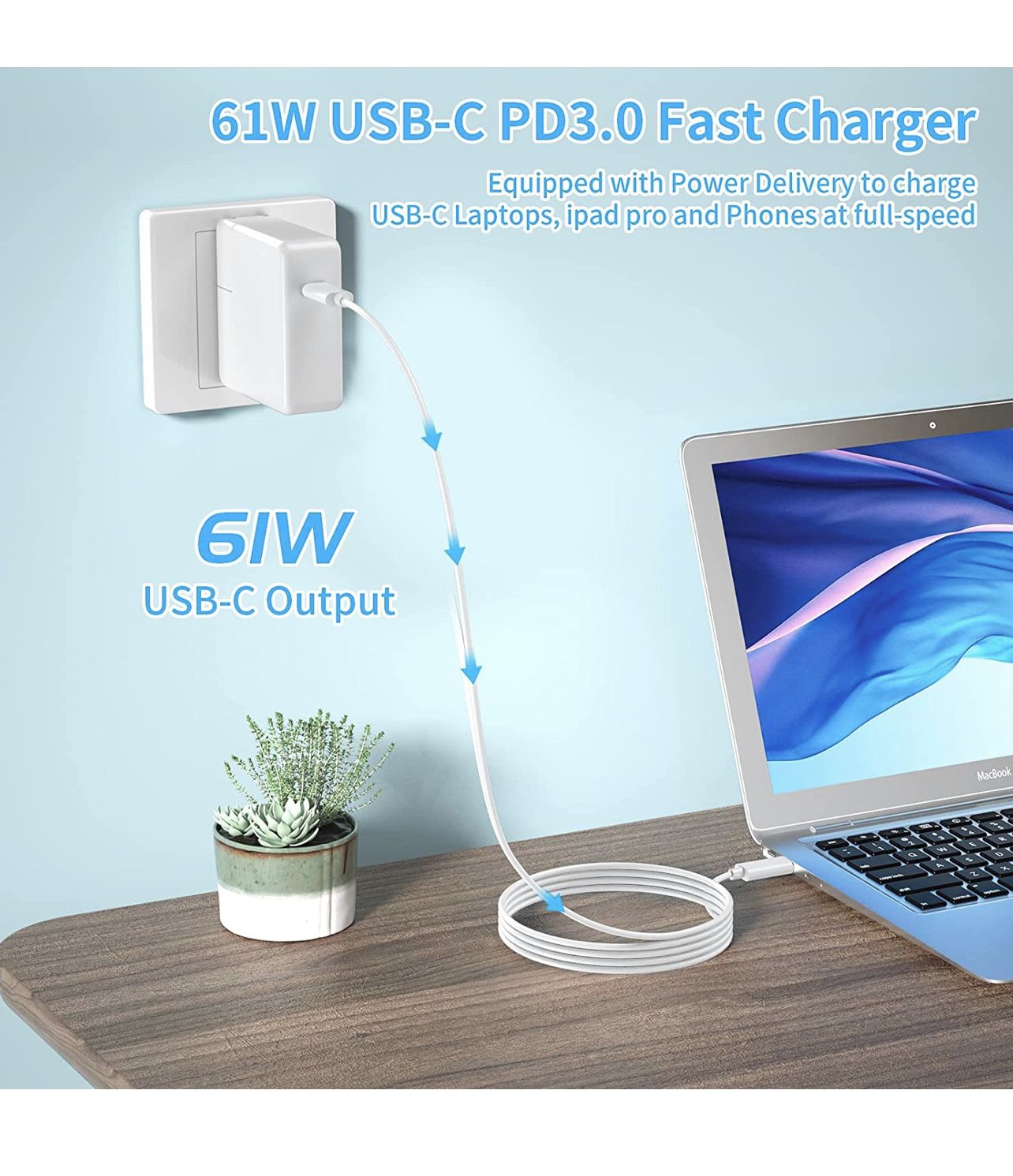 brand new 📦 factory Macbook fast Charger 61W ➕7.2 feet USB C cable 💰 original $30