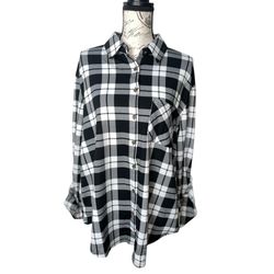 Black And White Checkerboard Plaid Collared Shirt