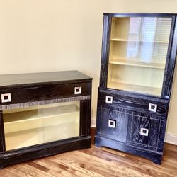 1950s Dining Room Buffet / Sideboard + Cabinet Black Stained Wood Viennese Modern Original Hardware