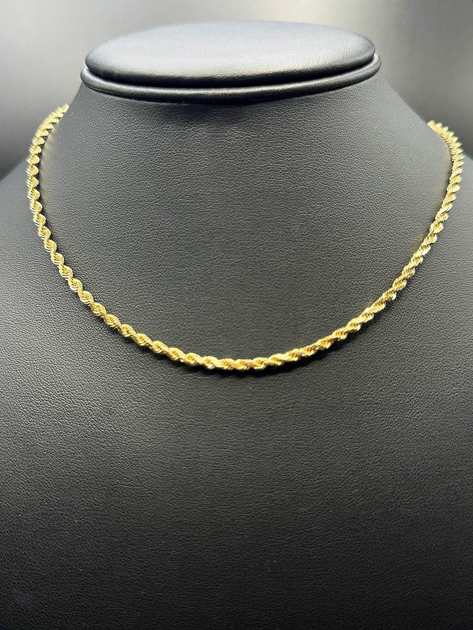 14k yellow gold solid rope chain 16 inches necklace