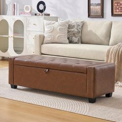 48" Ottoman with Storage, Storage Ottoman Bench with Safety Hinge, Upholstered Entryway Bench with Seating for Bedroom, Living Room, Holds up to 330 l