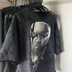 Y2K Graphic Tee Cropped Black Rhinestone Face Shirt Streetwear Size M/L