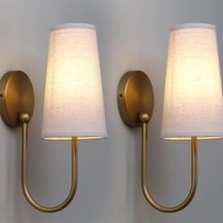 Yosoan Brass Linen Fabric Shade Wall Sconce Set of 2