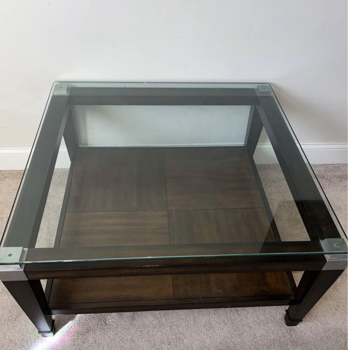 Glass top Wood Coffee Table - Dunhill