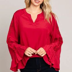 Bell Sleeve With Crochet  Detail Top
