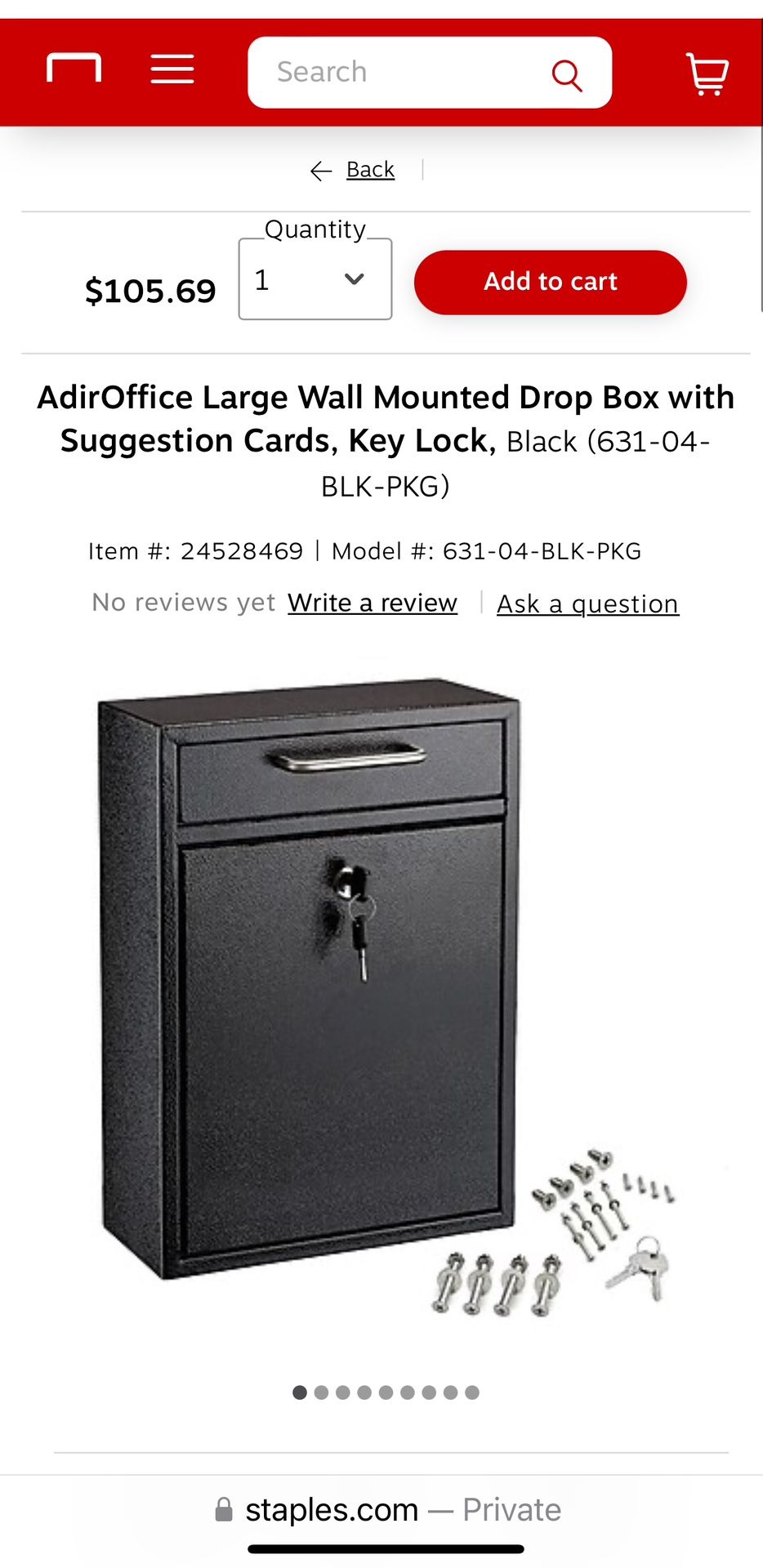 AdirOffice Large Wall Mounted Drop Box with Suggestion Cards, Key Lock, Black (631-04-BLK-PKG)