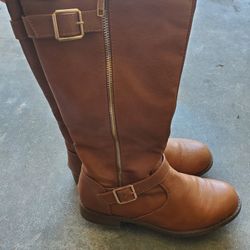 Tan Pu Leather Mid Calf Boots