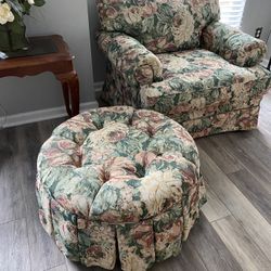Floral chair and ottoman