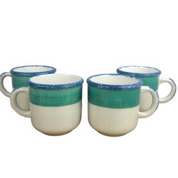 Set of 4 Discontinued Pier 1 Coffee Mugs Made in Italy White, Teal, & Blue 3.5”