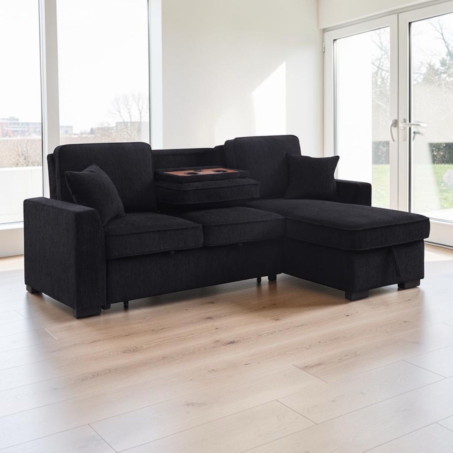 New!Black sofa bed , sectional, couch, USB, Cupholders, SAME DAY DELIVERY 🚚