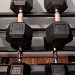  💪 🪨 New Rubber Encased Dumbbells 40lb + 50lbs Set 🦾😻