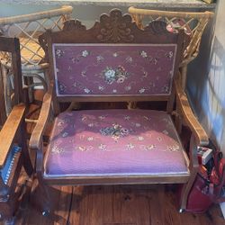 Solid Wood Bench With Needlepoint