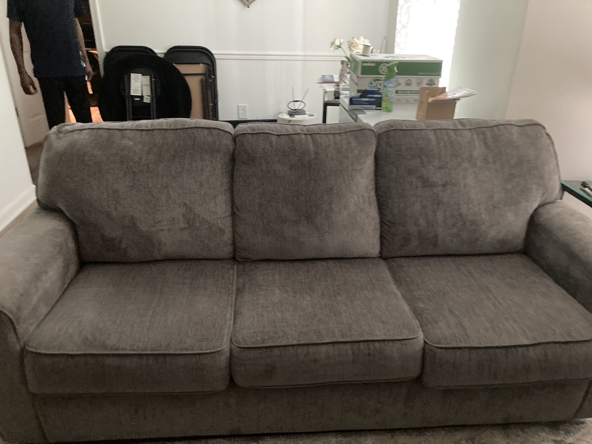 Gray Couch And Loveseat, Marble Dinette With 4 Chairs And A Pantry