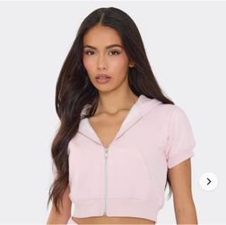 NEW Pink zip up  short sleeve hoodie(S)